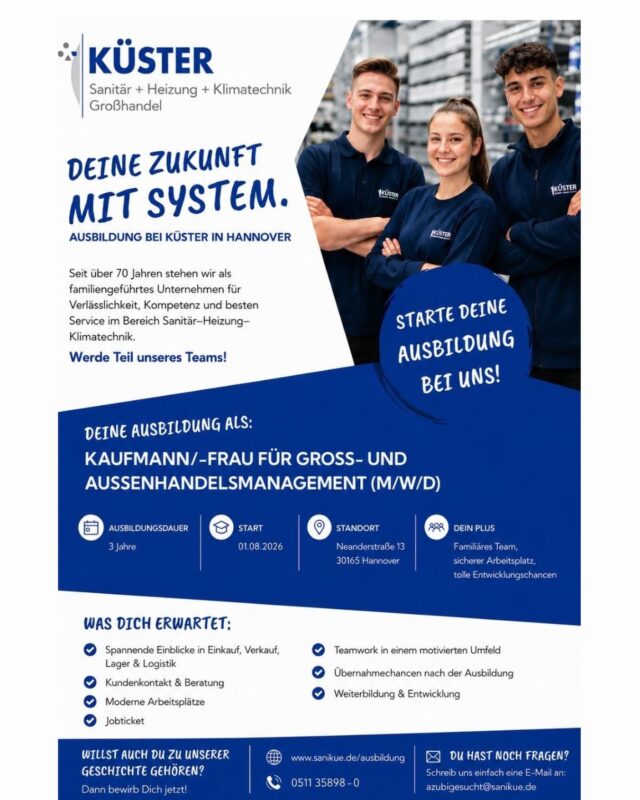 Du suchst noch einen Ausbildungsplatz zu 2026 als Kaufmann/-frau für Groß- und Außenhandelsmanagement? 📈🗂️📊 Dann komm zu uns ins Team!  Wir suchen motivierte, junge Menschen, die mit anpacken, Fragen stellen und Lust haben sich weiterzuentwickeln und freuen uns über deine Bewerbung!🙌🏼 #azubi #azubigesucht #grosshandel #jetztbewerbung #karrierestart